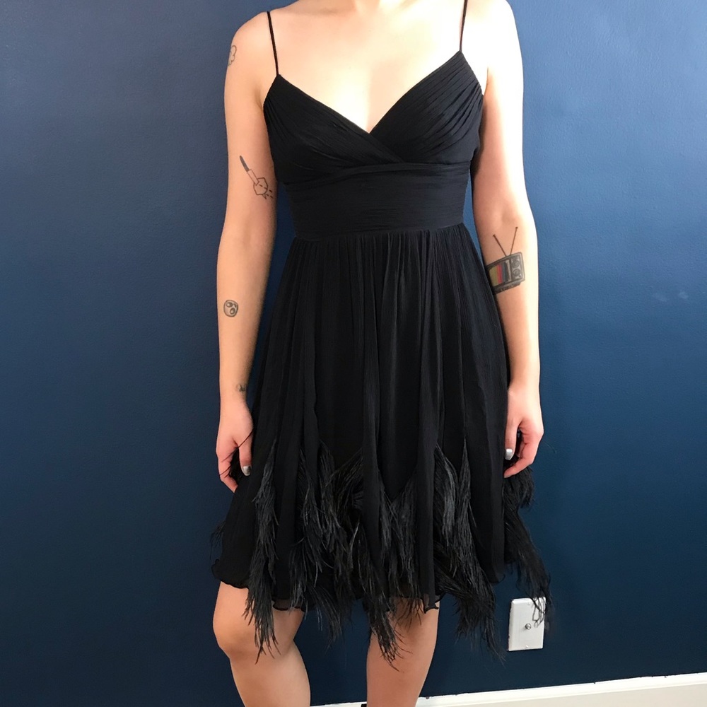 Gorgeous black silk and feathers dress
